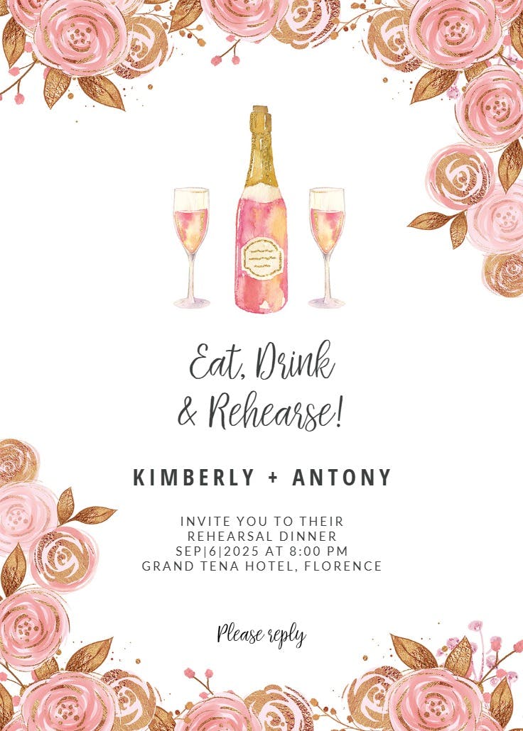 Pink bubbly - invitación para cena de ensayo